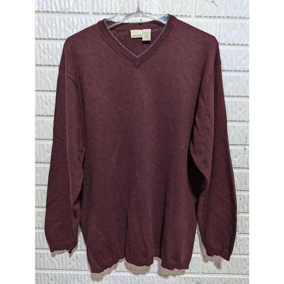 Merona Men's Burgundy Solid Long-Sleeve Cotton Pullover V-Neck Sweater Size L - Picture 1 of 6